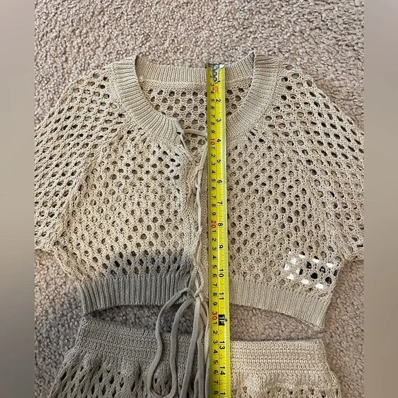 SHEIN Sheer Lace Up Knit Crop Top & Skirt Cover Up - Picture 4 of 11